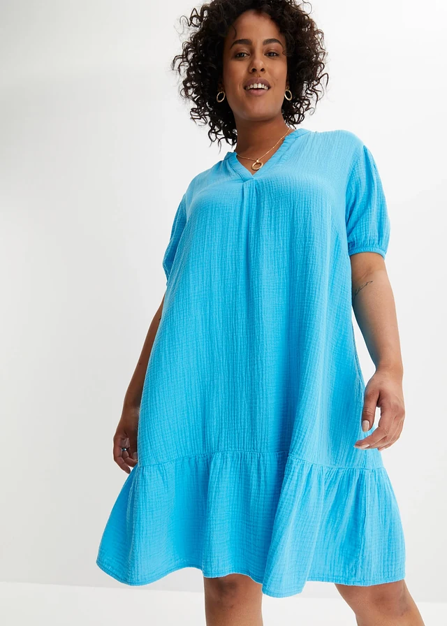 Mini jurk van mousseline, Kleur: turkoois