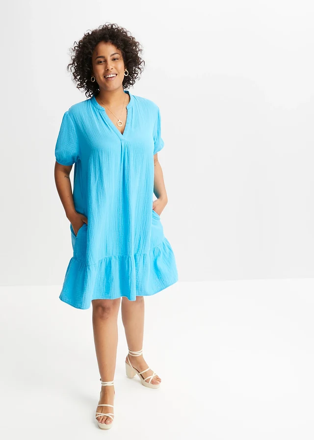 Robe courte en gaze de coton, Couleur: turquoise