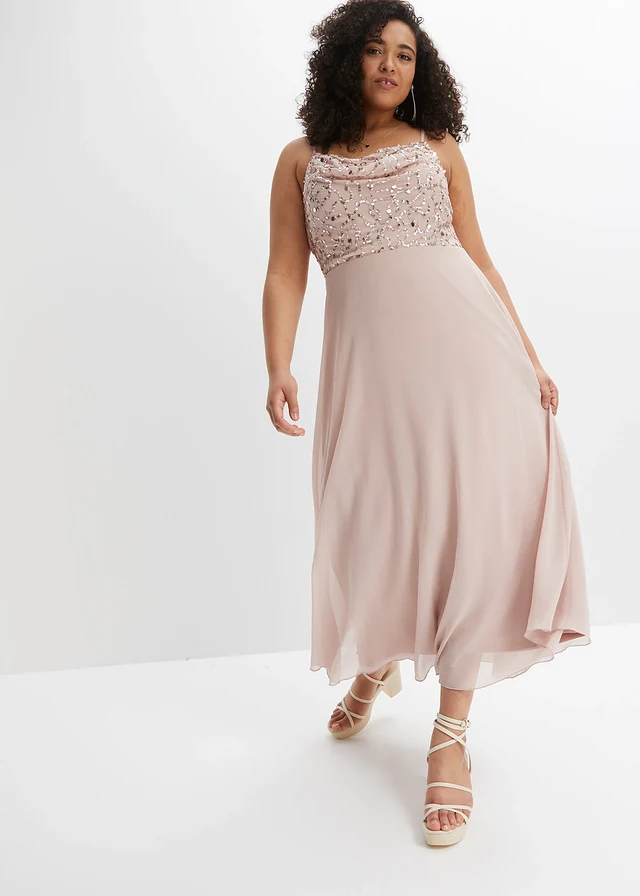 Robe à fines bretelles et haut à sequins brodés, Couleur: rose clair