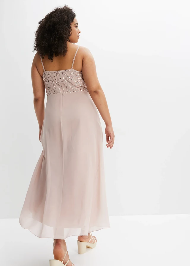 Robe à fines bretelles et haut à sequins brodés, Couleur: rose clair