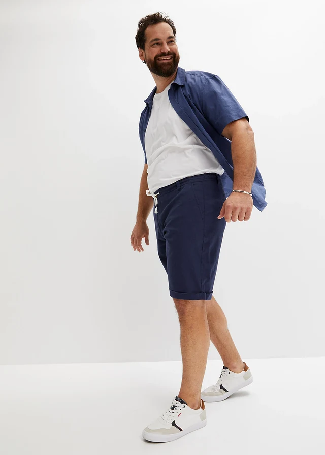 Regular fit bermuda van linnen, Kleur: donkerblauw