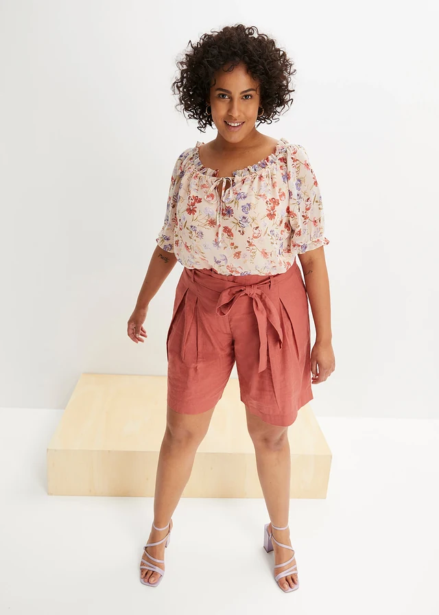 Blouse à encolure Bardot, Couleur: rose clair floral