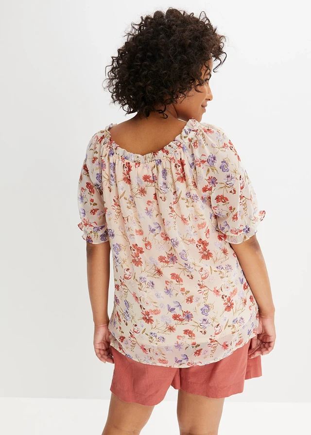 Blouse à encolure Bardot, Couleur: rose clair floral