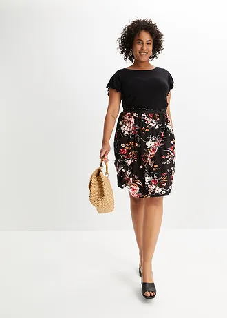 Rochie din jerse din amestec cu viscoză, culoare: negru floral