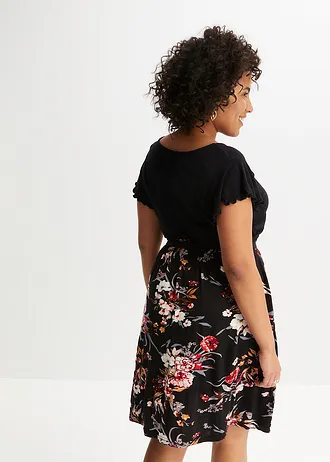 Rochie din jerse din amestec cu viscoză, culoare: negru floral