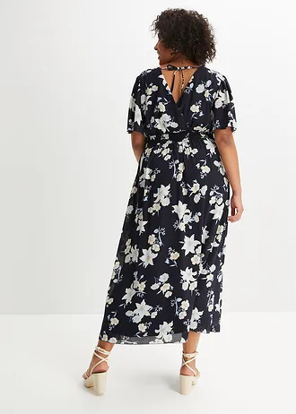 Robe longue à imprimé floral, Couleur: bleu foncé avec lys