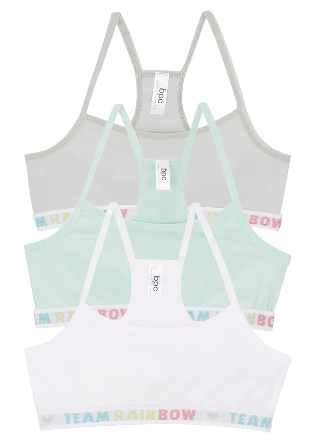 Podprsenkový top s měkkou bavlnou (3 ks v balení) • ocelově šedá + světle mátová + bílá • bonprix obchod