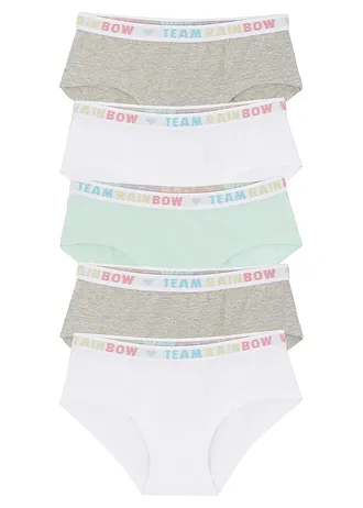 Bokové kalhotky s měkkou bavlnou (5 ks v balení), barva: světle šedý melír-světle mátová-bílá