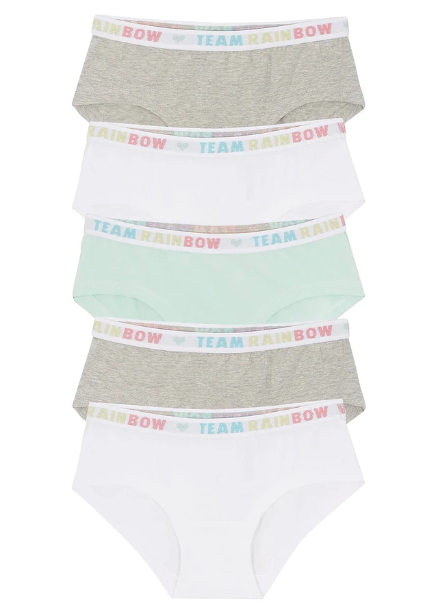 Meisjes hipster met zacht katoen (set van 5), Kleur: lichtgrijs gemêleerd+lichtmint+wit