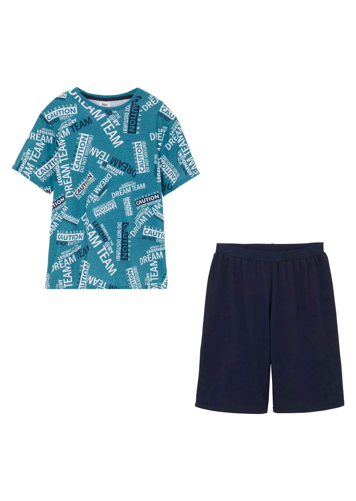 Krátké pyžamo z čisté bavlny (2dílná souprava) • matně kobaltově tyrkysovo-tmavě modrá s potiskem • bonprix obchod