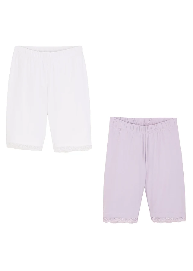 Meisjes biker short (set van 2) met kant en biologisch katoen • wit-zacht lila • product-page.page-title-suffix