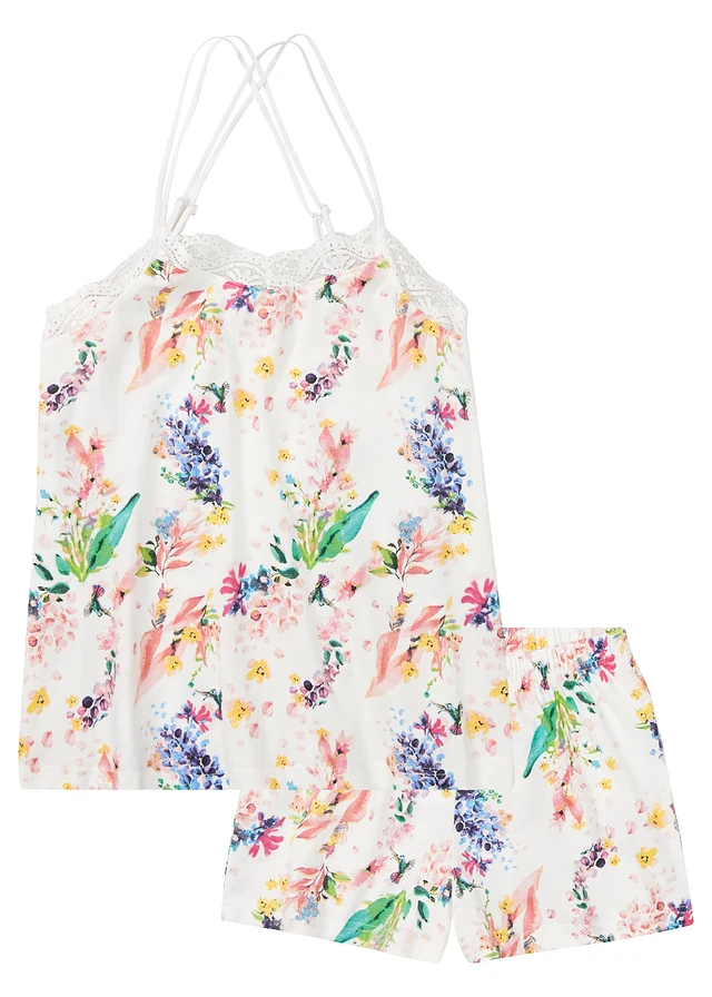 Pyjashort à bretelles spaghetti, Couleur: écru floral