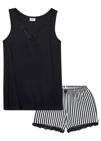 Pyjashort avec fine bordure dentelle • noir/blanc rayé • Boutique bonprix