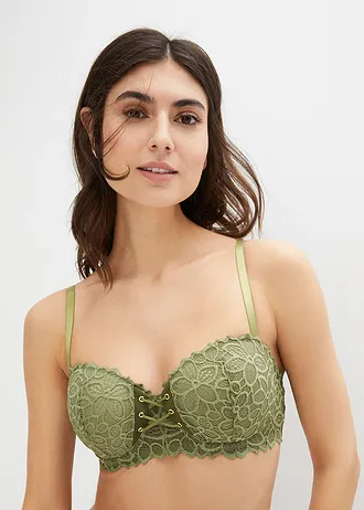 Balconette bh met sierlijk kant, Kleur: donkerkaki