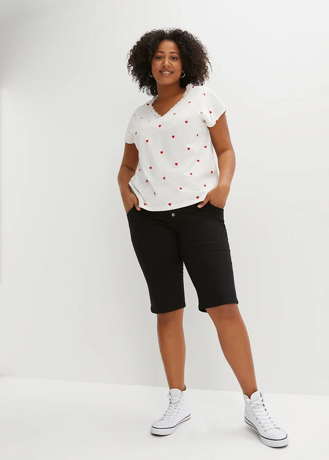 Bermuda en coton extensible, Couleur: noir