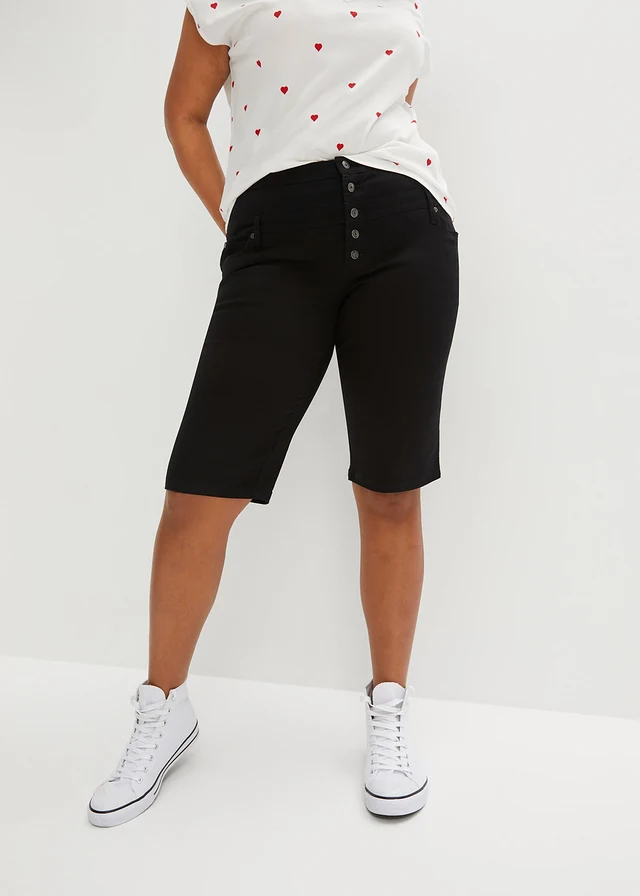 Bermuda en coton extensible, Couleur: noir