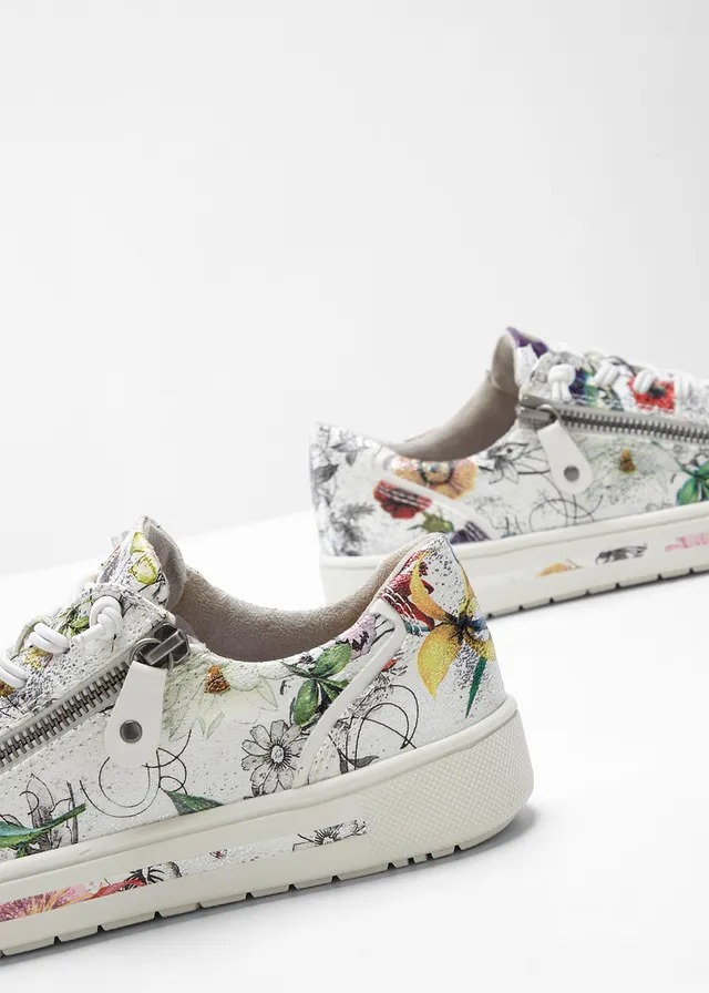 Jana sneakers in comfortabele wijdte, Kleur: wit gebloemd