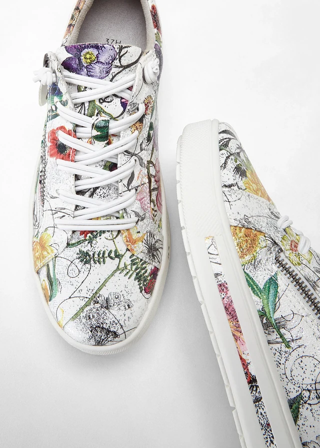Jana sneakers in comfortabele wijdte, Kleur: wit gebloemd