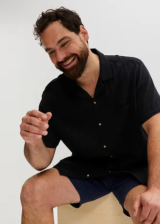 Mušelínová košile s krátkým rukávem, z čisté bavlny, barva: černá