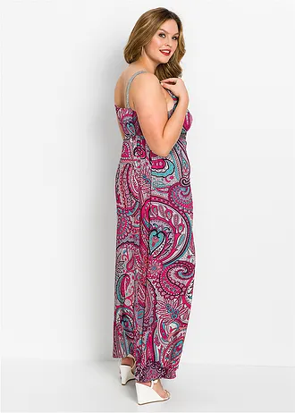 Maxi šaty s aplikacemi, barva: pink-tyrkysová s kašmírovým potiskem