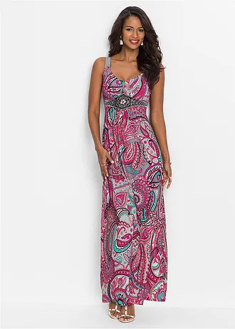 Robe longue avec applications, Couleur: rose vif/turquoise paisley