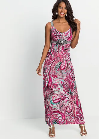 Maxi jurk met applicaties, Kleur: pink-turkoois paisley