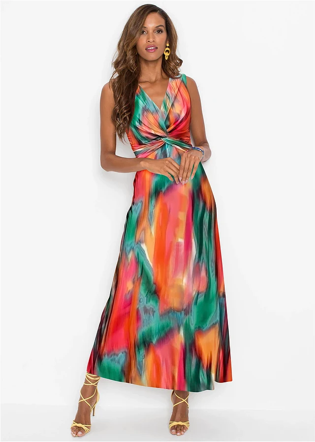 Robe longue, Couleur: vert/magenta/orange