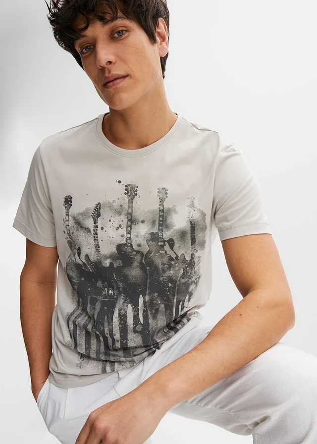T-shirt, Kleur: mat zilver met print