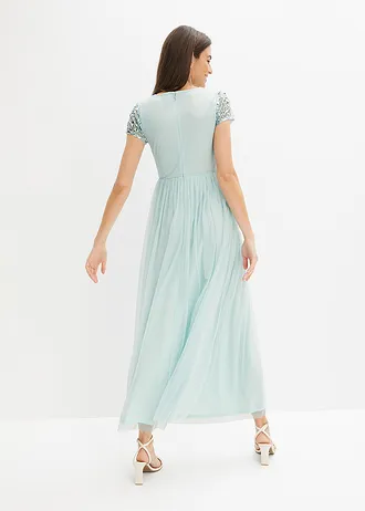 Maxi jurk met pailletten borduursel, Kleur: mint
