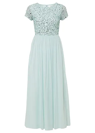 Maxi jurk met pailletten borduursel, Kleur: mint