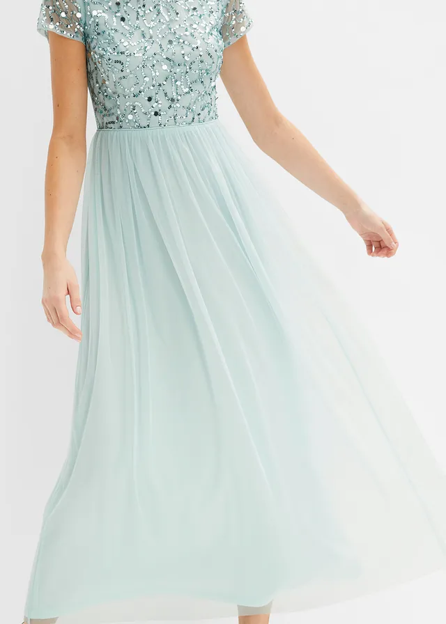 Robe longue brodée de sequins, Couleur: menthe