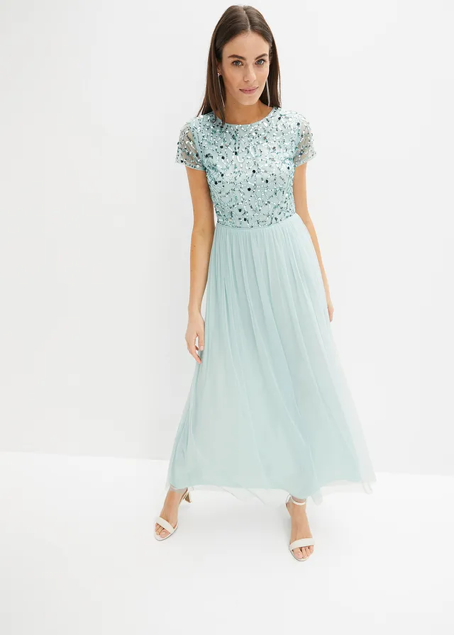 Robe longue brodée de sequins, Couleur: menthe