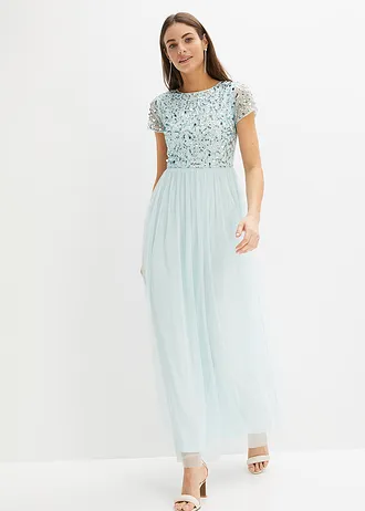 Maxi jurk met pailletten borduursel, Kleur: mint