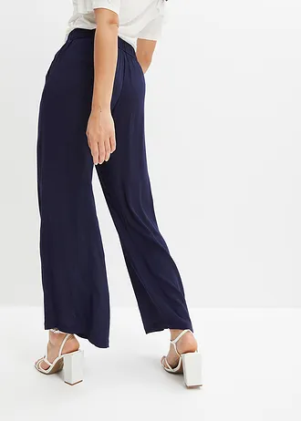 Wijde broek van soepele viscose, Kleur: donkerblauw