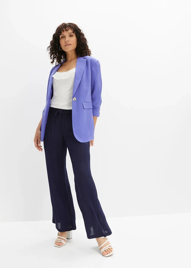 Pantalon large en viscose fluide, Couleur: bleu foncé
