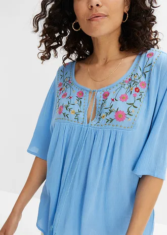 Tunika z měkké viskózy se zmačkaným efektem • briliantovĕ modrá s květy • bonprix obchod