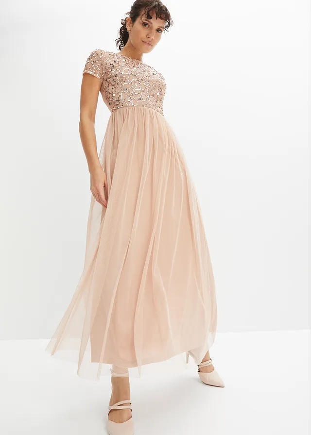 Robe longue brodée de sequins, Couleur: rose