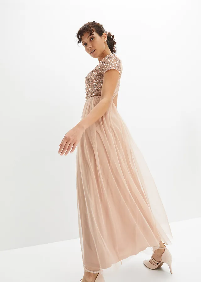 Robe longue brodée de sequins, Couleur: rose