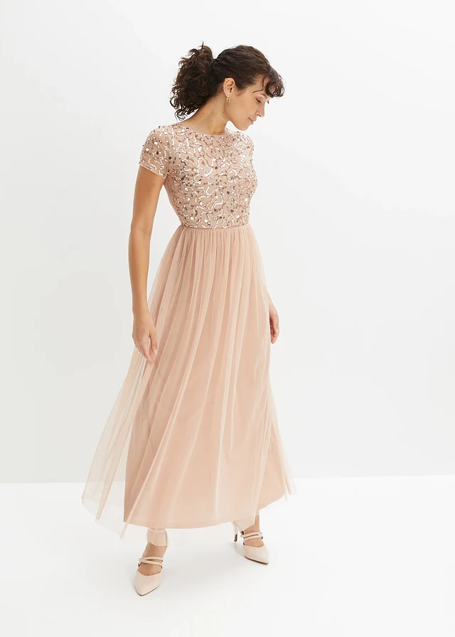 Robe longue brodée de sequins, Couleur: rose