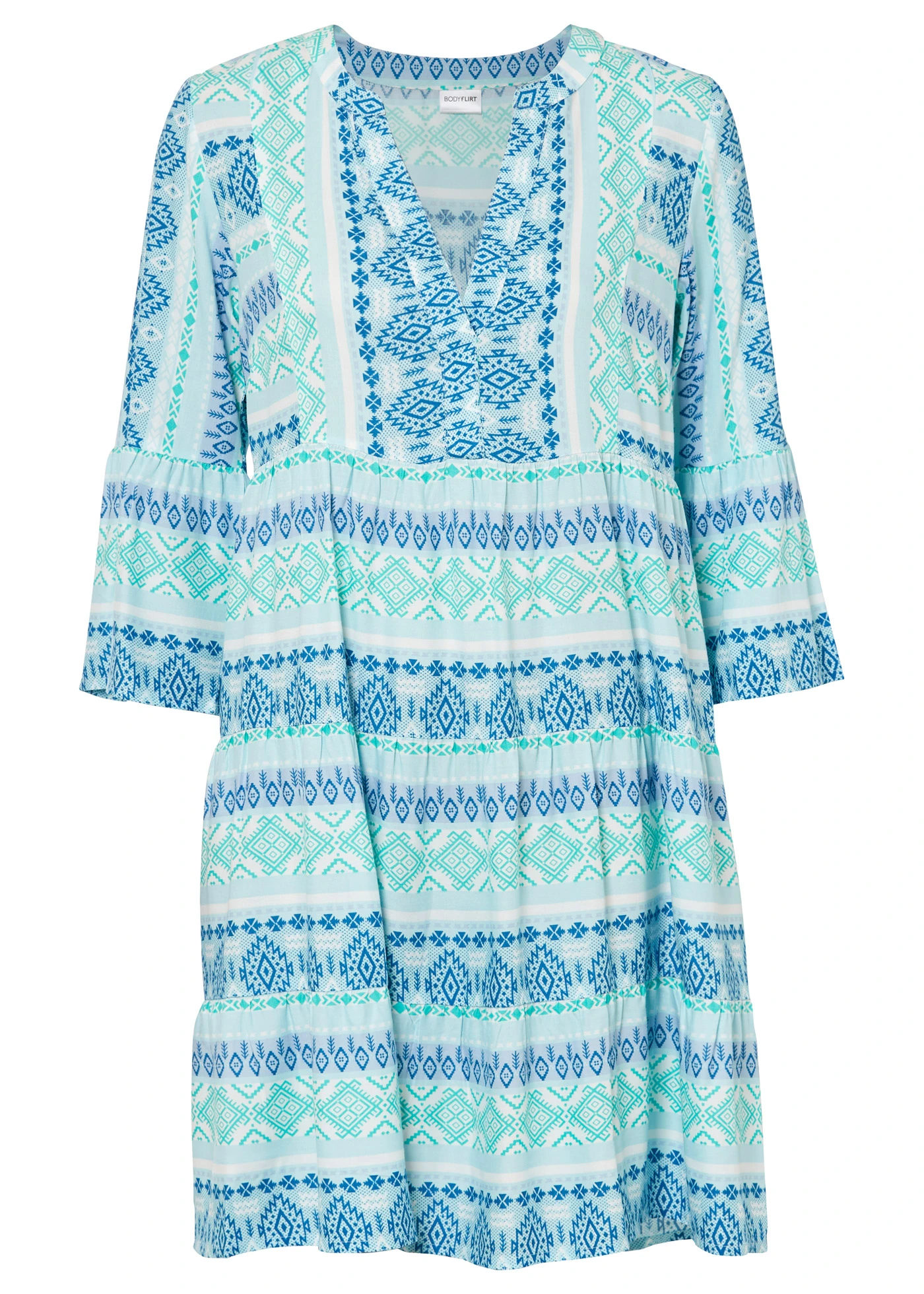 Tunikové šaty ze splývavé viskózy • mořská modro-přírodní bílá s potiskem • bonprix obchod