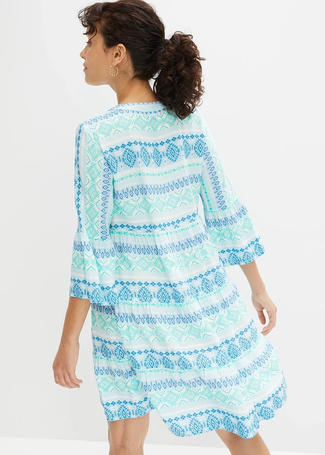 Robe-tunique en viscose fluide • bleu Méditerranée/écru imprimé • product-page.page-title-suffix