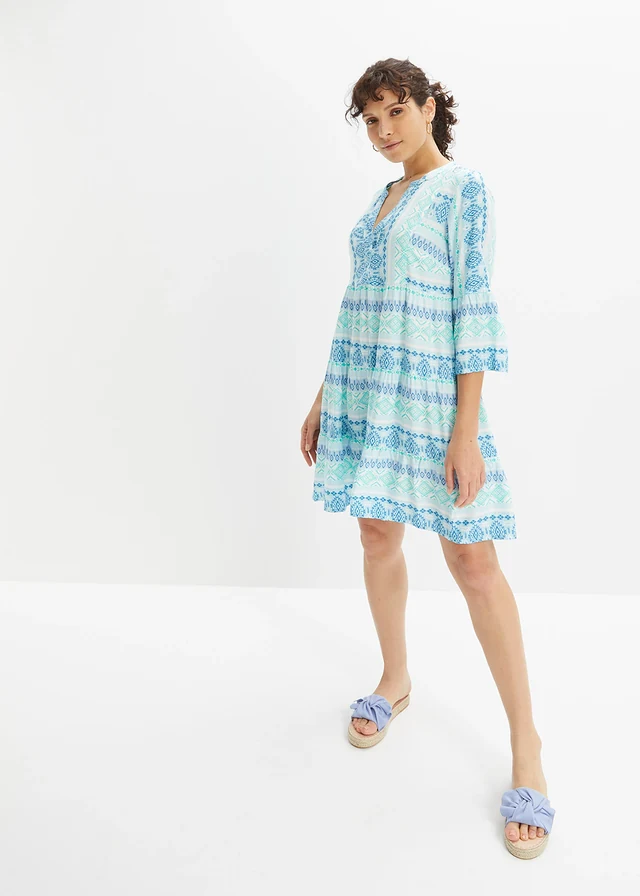 Robe-tunique en viscose fluide • bleu Méditerranée/écru imprimé • product-page.page-title-suffix