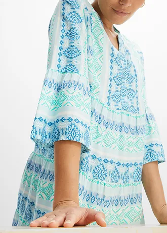Tunikové šaty ze splývavé viskózy • mořská modro-přírodní bílá s potiskem • bonprix obchod