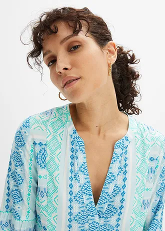 Tunikové šaty ze splývavé viskózy • mořská modro-přírodní bílá s potiskem • bonprix obchod