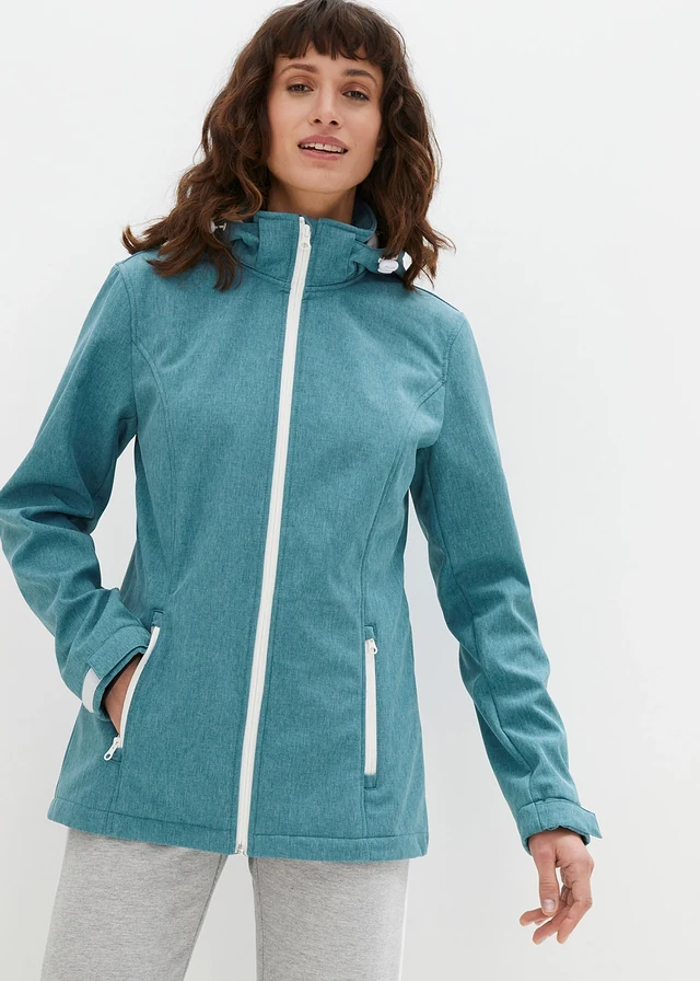 Softshell jas, waterafstotend, Kleur: zeeturkoois mêlee
