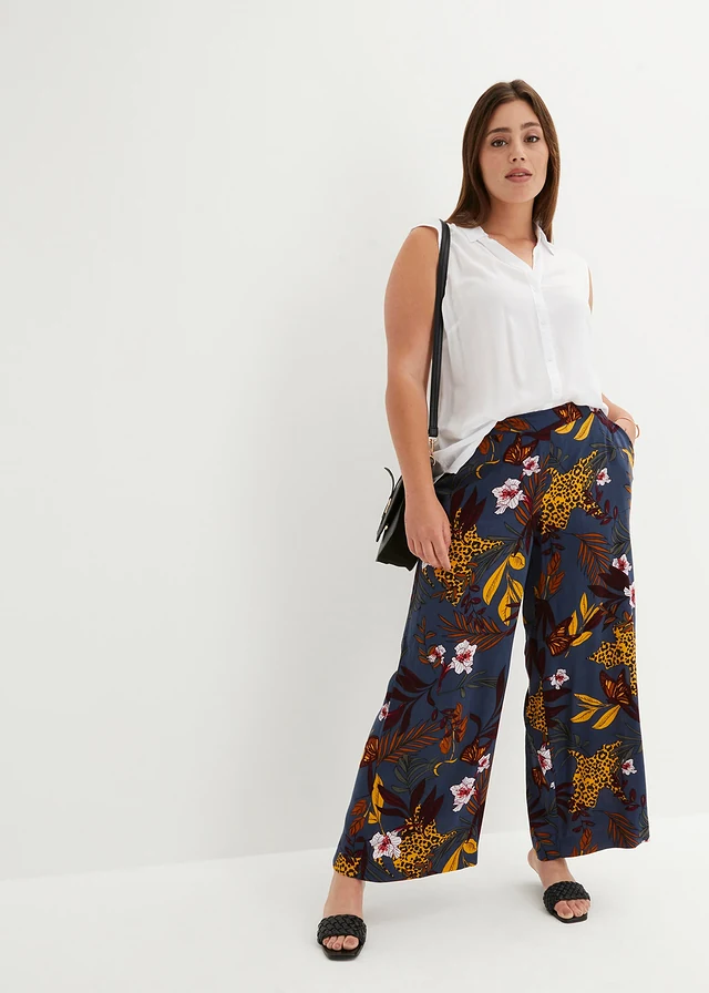 Marlene Dietrich broek van viscose, Kleur: donkergrijs gedessineerd