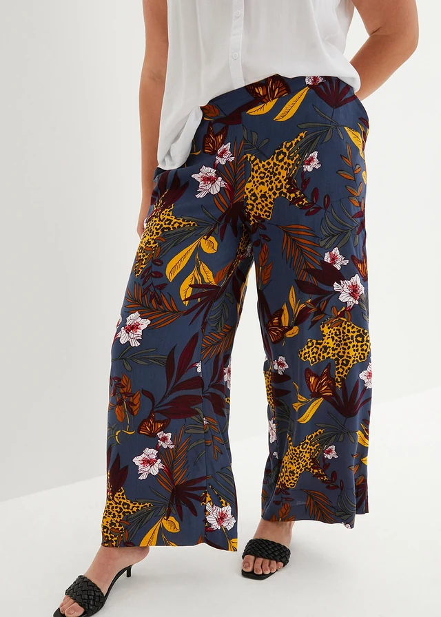 Marlene Dietrich broek van viscose, Kleur: donkergrijs gedessineerd