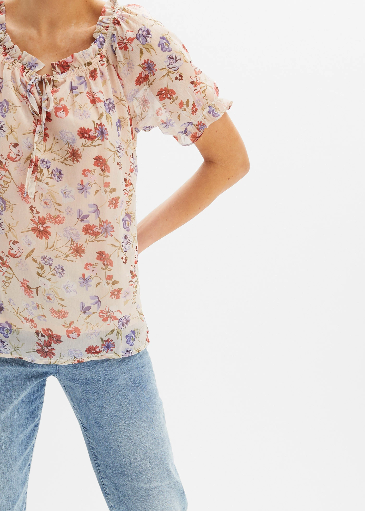 Blouse à encolure Bardot • rose clair floral • Boutique bonprix