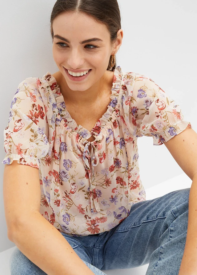 Blouse à encolure Bardot • rose clair floral • product-page.page-title-suffix