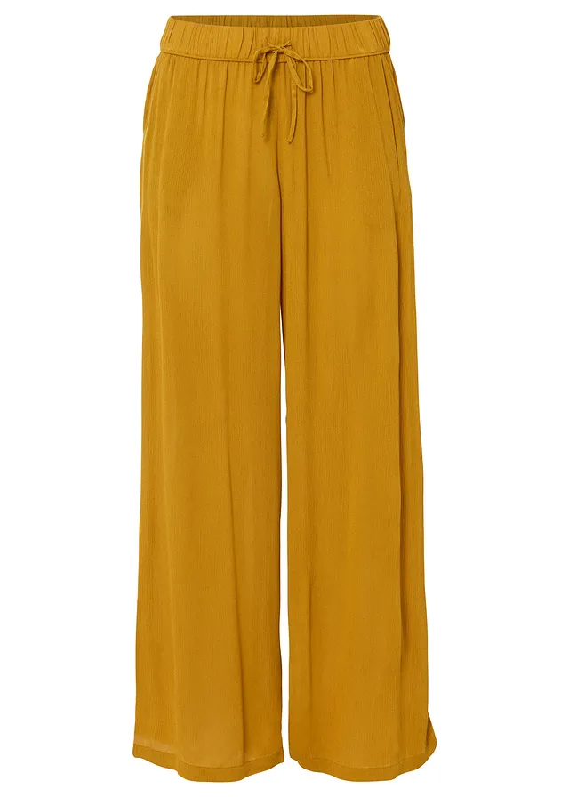 Pantalon en viscose, taille élastiquée, Couleur: jaune foncé